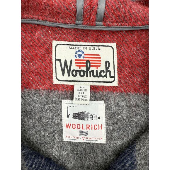Woolrich Pullover Sweater Mens Large Gray Red Blue Striped Hooded Wool USA Made - Picture 4 of 6